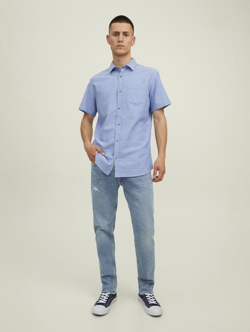 ASOS DESIGH SLIM FIT SHORT SLEEVE SHIRT IN LIGH BLUE