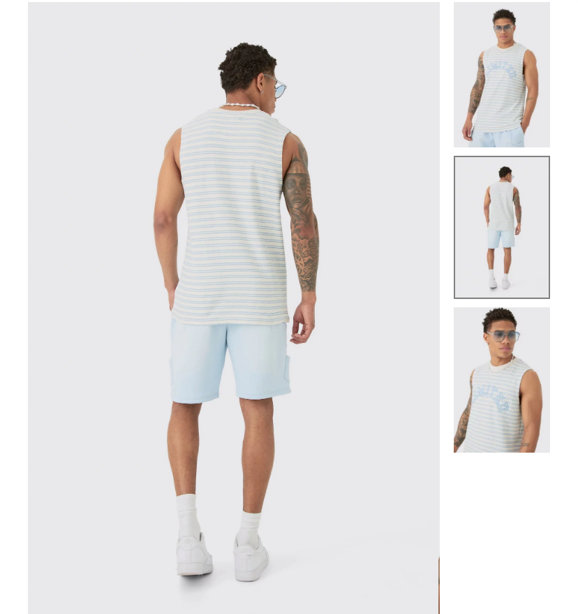 BOOHOOMAN RIBBED LIMITED STRIPED TANK TOP IN WHITE