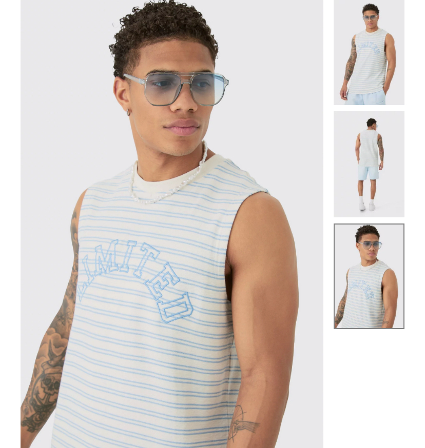 BOOHOOMAN RIBBED LIMITED STRIPED TANK TOP IN WHITE