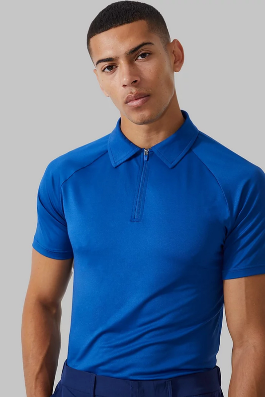 BOOHOOMAN MAN ACTIVE POMO GOLF SHORT SLEEVED POLO IN BLUE