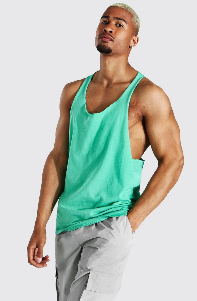 DESTRUCT MENS BASIC LONGLINE SLUB VEST IN MINT_M