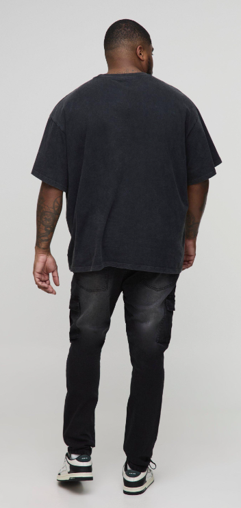 Plus skinny stretch rip repair cargo jean in black
