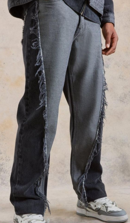 Relaxed rigid spliced frayed edge jeans in grey