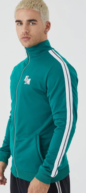 Boohooman Slim Fit Tricot Tape Detail Jacket In Green