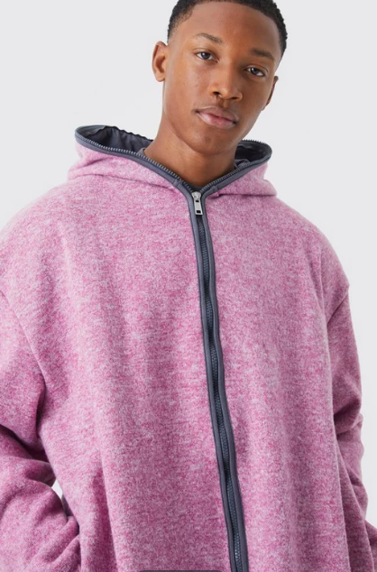 Boohooman Oversized Heavyweight Brushed Hoodie Zip In Pink