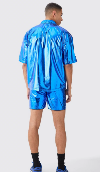 Boohooman Oversized Boxy Shirt & Short Set In Blue