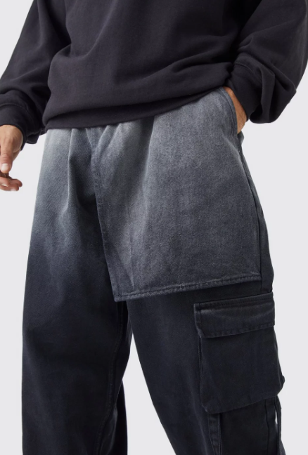 Boohooman Elastic Dropped Crotch Baggy Ombre Jean In Black