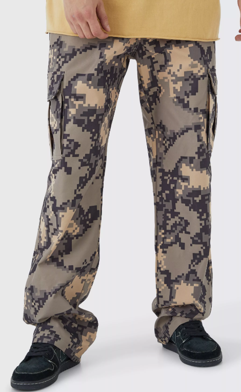 Boohooman Tall Fixed Waist Slim Flare Gusset Pixel Camo Trouser