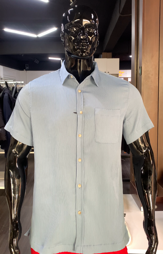 HUDSON & BARROW WOVENS  SHORT SLEEVE SHIRT IN BLUE