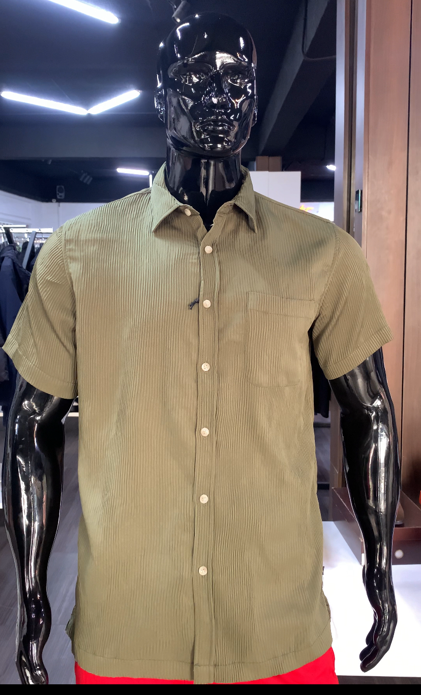 HUDSON & BARROW WOVENS SHORT SLEEVE SHIRT IN KHAKI