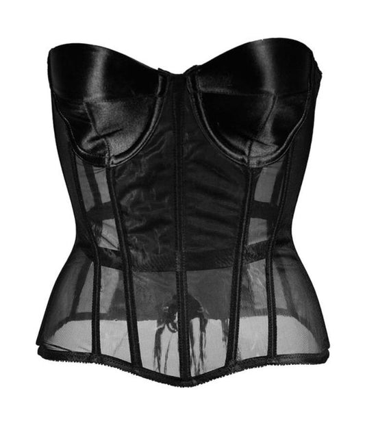 ASYOU MESH WOMEN SATIN CORSET TOP IN BLACK