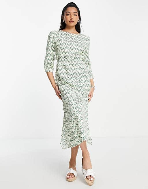 GLAMOROUS MIDI SHIFT TEA DRESS WITH BACK RETRO PRINT IN GREEN