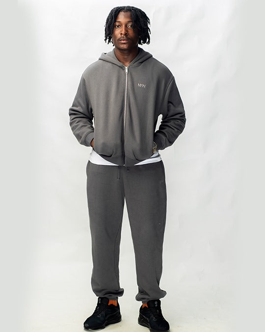 BOOHOOMAN MEN PLAIN JOGGER IN SET | GREY