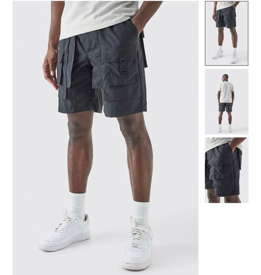 BOOHOOMAN POLYESTER SATIN SHORT WITH TWO POCKET IN GREY