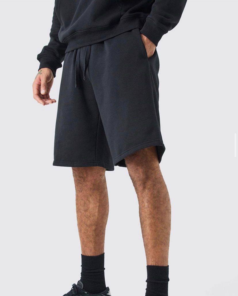 BOOHOOMAN LONG HW WAFFLE SHORT IN BLACK