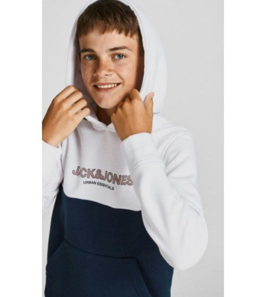 JACK & JONES JJEURBAN BLOCKING SWEAT HOOD NOOS JNR IN WHITE/NAVY