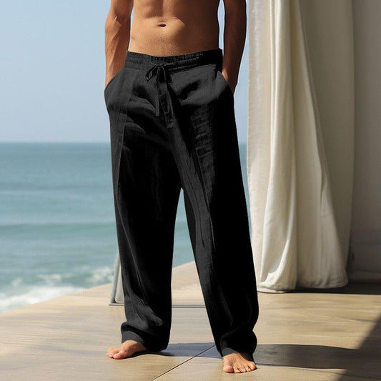 BOOHOOMAN LOOSE FIT LINEN PANT | BLACK