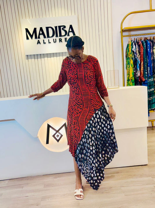 Adire Maxi Dress (Red & Black)