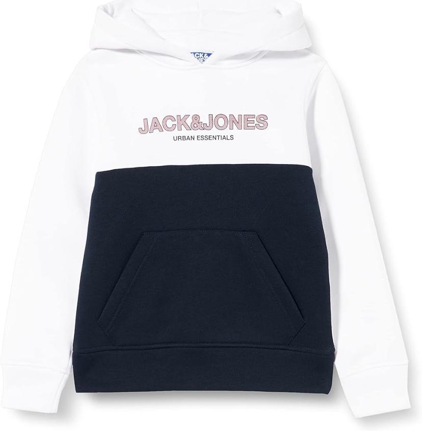 JACK & JONES JJEURBAN BLOCKING SWEAT HOOD NOOS JNR IN WHITE/NAVY