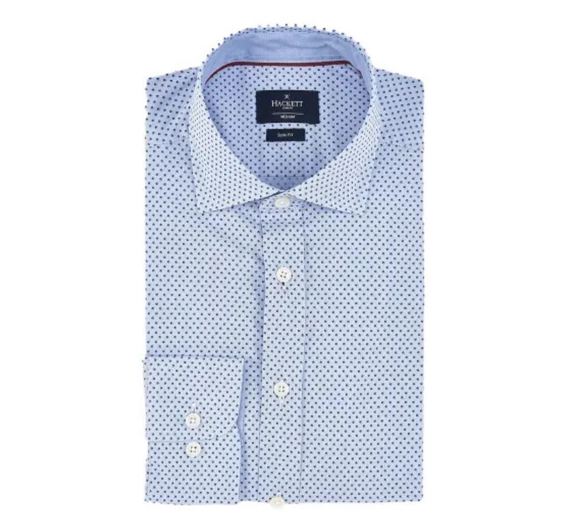 HACKETT LONDON STRETCH MICRO LONG SLEEVE SHIRT IN BLUE