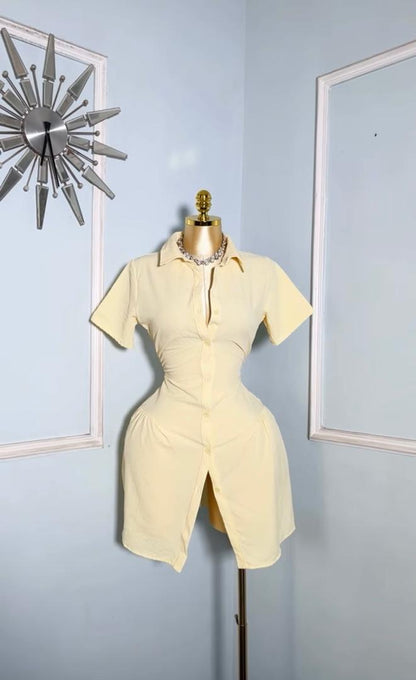 Yellow Buttoned Shirt Dress