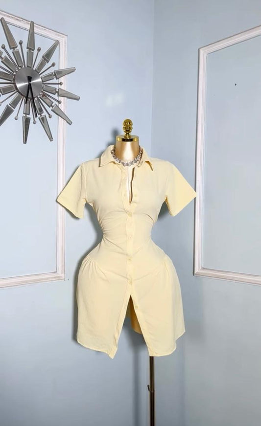 Yellow Buttoned Shirt Dress