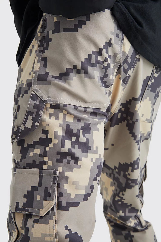 Boohooman Tall Fixed Slim Flare Gusset Pixed Camo Trouser in Grey