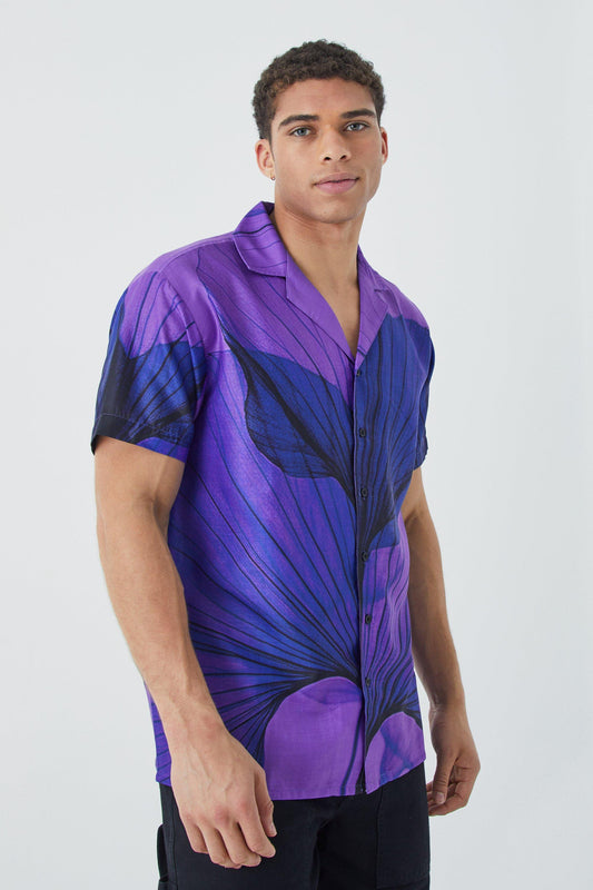 Boohooman Ss Oversized Graphic Smoke Shirt In Blue