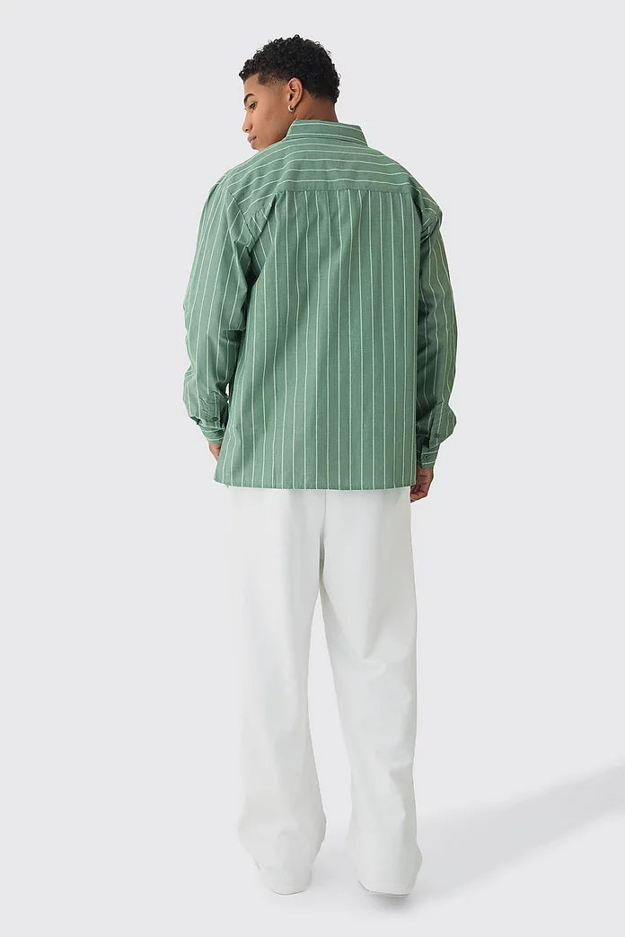 Boohooman ls oversized embroided stripe shirt