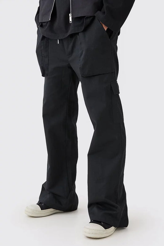Boohooman Active Wide Led Matte Nylon Cargo Trouser In Black