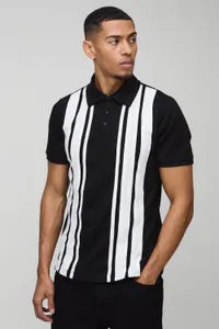 Boohooman Tall Slim Interlock Colour Block Polo In Black