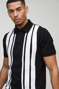Boohooman Tall Slim Interlock Colour Block Polo In Black