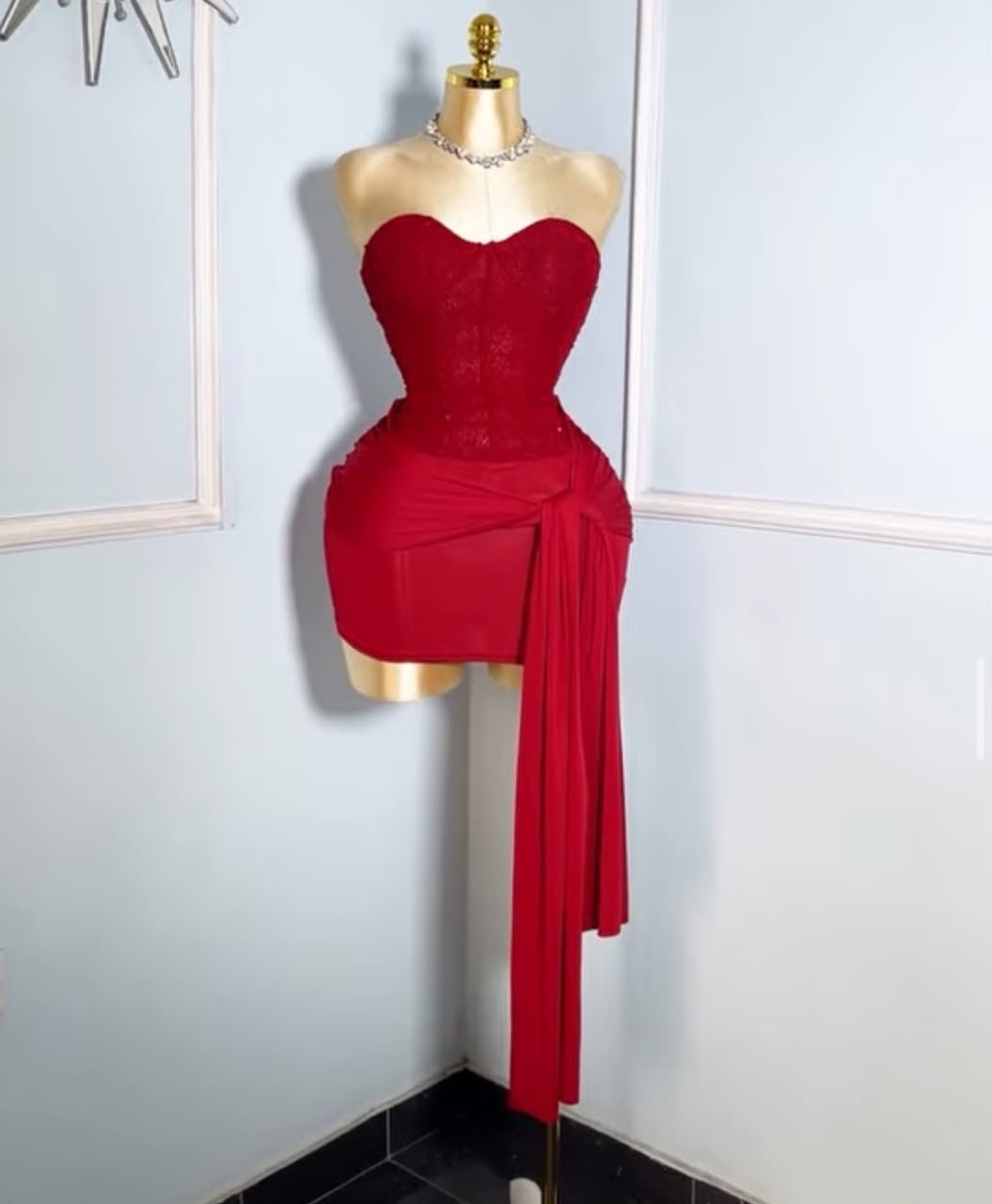 Burgundy Corset Woven glitter Tube Dress With Side Wraps