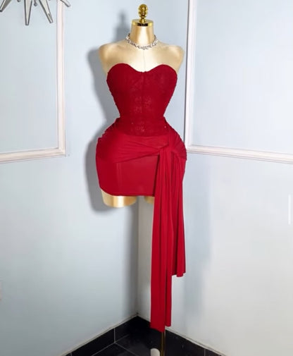 Burgundy Corset Woven glitter Tube Dress With Side Wraps