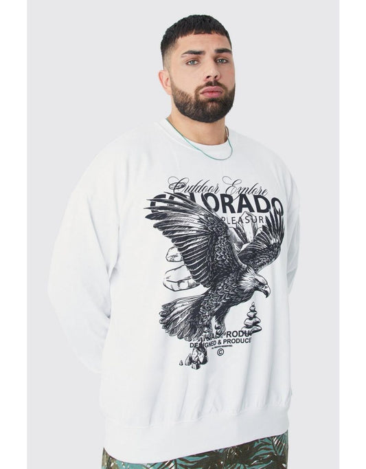 Boohooman Plus Oversized Colorado Print Graphic Sweatshirt In White