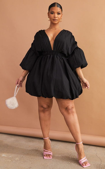 PLT Plus Stone Sleeve Puff Puffball Hem Shift Dress