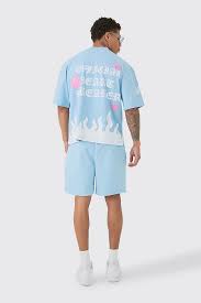 BOOHOOMAN OVERSIZED BOXY OFFICIAL HEART BREAKER TSHIRT & SHORT