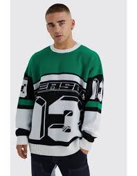 Boohooman Oversized Moto Kintted Jumper  In Green