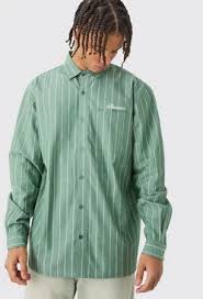 BOOHOOMAN LS OVERSIZED EMBROIDED STRIPE SHIRT