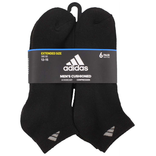 ADIDAS MEN'S Athletic Cushioned No Show Socks With Arch Compression For Secure Fit 6 Pairs In BLACK