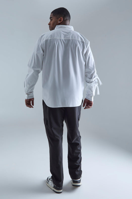 Boohoohman Twill Ls Cinch Strap Shirt In White