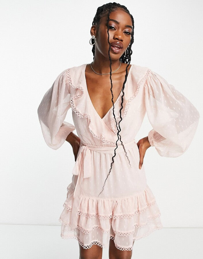 Asos Miss Sefirdge Ruffle Dobby Rara Mini Dress
