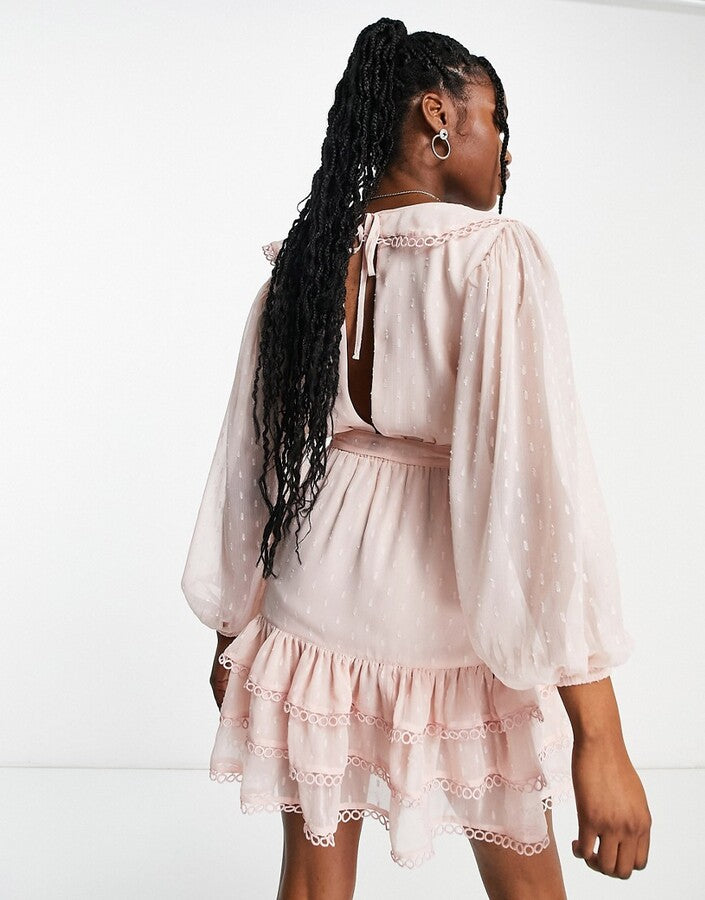Asos Miss Sefirdge Ruffle Dobby Rara Mini Dress
