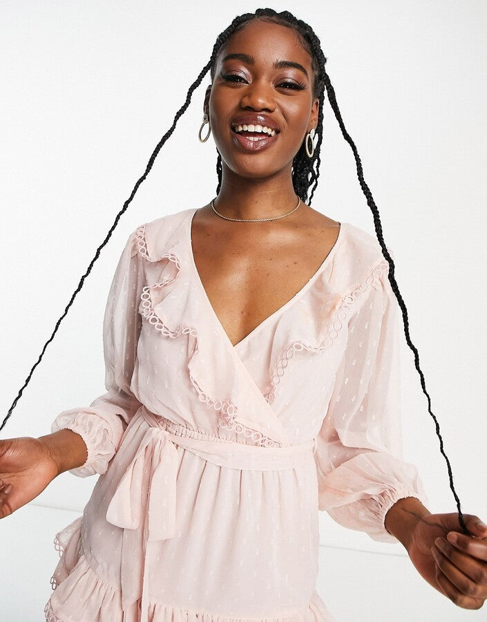 Asos Miss Sefirdge Ruffle Dobby Rara Mini Dress