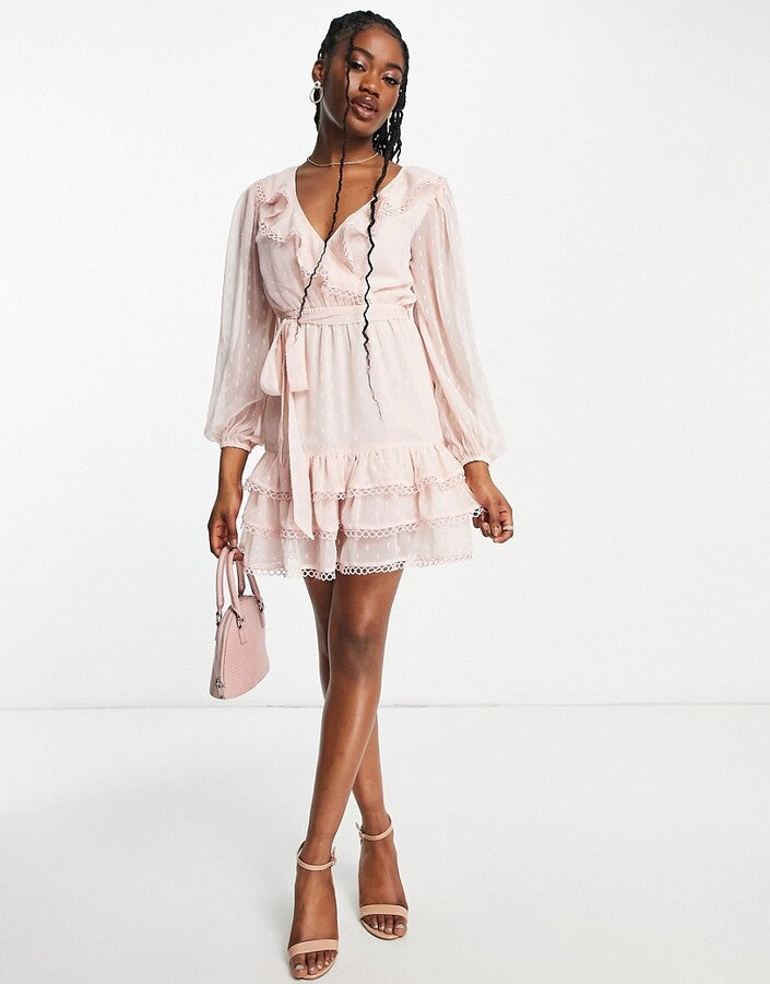 Asos Miss Sefirdge Ruffle Dobby Rara Mini Dress