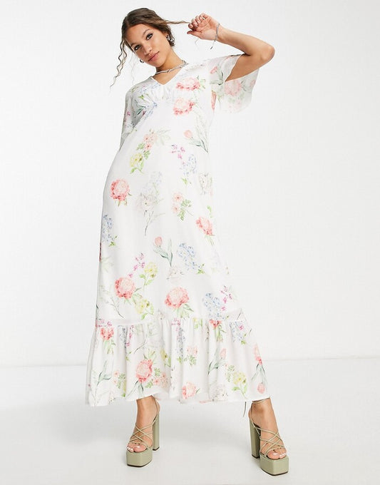 Asos Twisted Wunder Flutter Sleeve Maxi Tea Dress