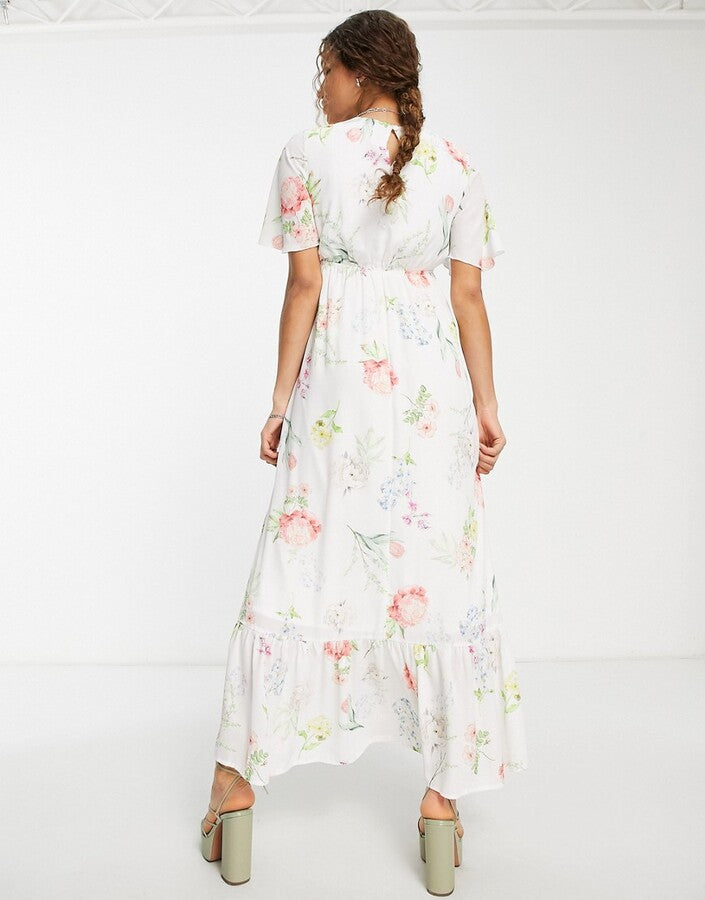 Asos Twisted Wunder Flutter Sleeve Maxi Tea Dress