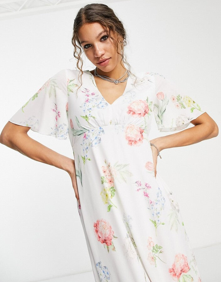 Asos Twisted Wunder Flutter Sleeve Maxi Tea Dress