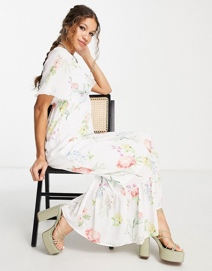 Asos Twisted Wunder Flutter Sleeve Maxi Tea Dress