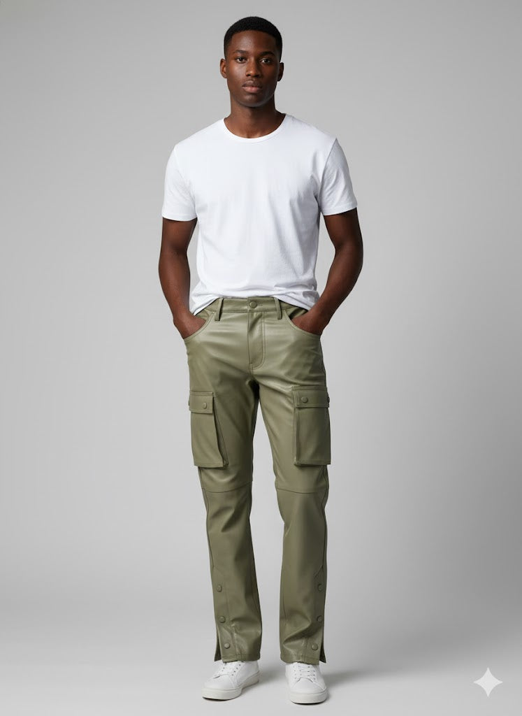 Boohooman Pu Popper Hem Cargo Skinny Trouser